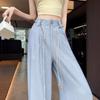 Calça de Terno de Algodão Linho Seda de Gelo para Mulheres, Calça Casual de Linho Fina Solta de Perna Reta para Verão, Calça de Tencel Estilo Étnico Comprimento Total