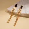 Brincos Retangulares com Franjas Banhados a Ouro Real 18K Estilo Europeu e Americano, Moda Vintage, Brincos de Nicho de Alta Qualidade para Mulheres