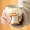 Copa redonda de ceniza vegetal de fábrica, leña, pie alto, copa de cerámica vintage, taza de té, taza de té, bebida para una persona, copa maestra, taza de té