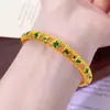 Pulsera de Filigrana Calada Esmaltada Antigua Hoja de Bambú Nueva Chinoiserie Lujo Accesible Pulsera con Patrón de Moneda de Cobre Retro Que No Se Desvanece por Mucho Tiempo