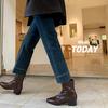 Botas Curtas de Alta Qualidade para Outono, Estilo Popular, Couro de Flor Integral por Dentro e por Fora, Versátil, Zíper Traseiro, Sola Reta, Botas de Cano Ajustado, Botas de Moda Feminina