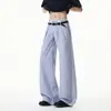 Pantalones Casuales Plisados Rayados Azules y Blancos Estilo Americano para Hombre, Estilo Old Money, Pantalones de Vestir de Pierna Ancha, Corte Holgado, Versátiles, Pantalones de Largo Hasta el Suelo para el Día a Día