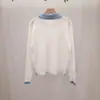 Cárdigan de punto de cachemira de dos piezas falsas con cuello polo para mujer, suéter de capas trenzado de color contrastante, chaqueta de lana holgada
