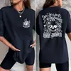 Camiseta Feminina de Algodão Y2K com Gola Redonda, Manga Curta, Estampa Personalizada de Caveira e Flores, Versátil, Macia, Top de Verão Super