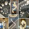 Araña Larga Minimalista Estilo Chino Nuevo con Huecos, Escalera de Caracol para Sala de Estar Dúplex, Villa, Araña Creativa para Escaleras con Techo Abierto