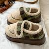 Bolsa de Velcro a Cuadros Zapatos de Tacón de Algodón para Mujer Invierno 2025 Nuevo Ropa Exterior Suela Gruesa Antideslizante Cálidos y Cómodos Forro de Felpa y Engrosados