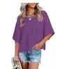 2026 Amazon Transfronterizo Verano Nuevo Estilo Europeo y Americano Patchwork Color Sólido Cuello Redondo Holgado Top Camiseta con Mangas de Tres Cuartos Acampanadas