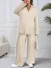Conjunto de punto acanalado para maternidad con cuello en V y cuello, top de manga larga y pantalones de pierna ancha, conjunto casual de dos piezas para salir o quedarse en casa