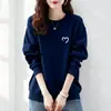 Moletom grosso de algodão estilo coreano com gola redonda e forro de fleece para mulheres, adequado para primavera, outono e inverno, casual, moderno, versátil e adequado para o dia a dia, blusa de manga longa