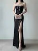 Vestido de Noche sin Tirantes para Mujer, Ceñido a la Cintura, Adelgazante, Vestido Largo con Abertura, Estilo Lujo Ligero, Elegante Vestido de Fiesta