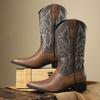 Botas de Cowboy Masculinas Tamanho Grande com Zíper, Botas de Couro de Cano Médio, Botas de Cavaleiro Retrô Bordadas, Botas de Couro Britânicas, Botas de Trabalho 26068