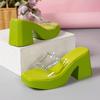 Sandalias de talla grande para mujer para exteriores, verano, nueva moda, chanclas con lentejuelas, medias pantuflas con pedrería, tacones altos de suela gruesa