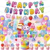 Conjunto de Decoração para Festa de Aniversário com Tema de Brinquedo Squishy para Alívio de Estresse para Crianças, Faixa de Desenho Animado, Balões, Tecido de Fundo, Topper de Bolo