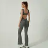 Macacão de Yoga Peça Única Estilo Europeu e Americano Transfronteiriço com Bolsos, Decote em V, Costas Vazadas, Calças Flare, Traje Fitness de Secagem Rápida