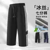 Calça de Verão Masculina Plus Size M-XL, Seda Gelada, Cropped, Nylon Elastano Alta Elasticidade, Casual, Respirável, Perfurada, Calça Esportiva