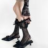 Calcetines de Malla con Encaje Calado de Verano, Calcetines para Pantorrilla, Calcetines de Media Pierna Lolita, Diseño de Industria Pesada, Hechos a Mano, Múltiples Lazos