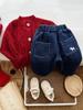 Roupas de outono e inverno para bebês, suéter vermelho de ano novo, roupas de inverno para meninos, roupas de ano novo para meninas, cardigan de malha espessado de natal, moderno