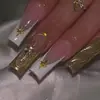 Coleção Popular de Adesivos para Unhas de Comércio Exterior, Unhas Postiças Estilo Francês Europeu e Americano para Meninas Modernas, Unhas Quadradas Longas Usáveis com Strass