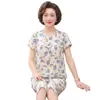 26 Novos Estilos Primavera/Verão Pijamas para Mulheres de Meia-Idade e Idosas, Pijamas de Algodão e Seda, Conjunto de Homewear Feminino com Manga Curta de Algodão Artificial