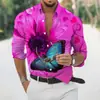 Camisa Estampada Abstrata com Arte Degradê Nova 2024 Para o Dia a Dia Primavera Verão Camisa de Manga Longa Dobrável