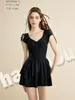 Traje de baño de una pieza con falda para mujer, modelo 161066, nuevo, para verano, color sólido, adecuado para jugar en el agua y vacaciones, cubre el abdomen y estiliza la figura
