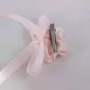 Pinza para el Cabello con Cinta de Flor Rosa Clip de Tela Hecho a Mano Accesorio Lolita Hanfu Adorno para el Cabello Dulce y Atmosférico