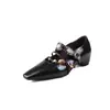 Zapatos de Cadena Gruesa con Correa Única y Punta Cuadrada Baja, Tacón Oculto de 5 cm, Zapatos Mary Jane, Piel Genuina, Zapatos Vintage de Alta Gama para Mujer