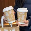 Tazas de Café Famosas en Internet, Vasos de Papel Desechables para Té de Leche con Tapas, Vasos de Papel Kraft para Uso Comercial, Vasos para Llevar Bebidas Calientes con Impresión de Logo