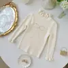 Suéteres de Menina para Primavera e Outono Moda Bebê Infantil Personalizado Tendência Doce Renda Gola Alta Meia Pérola Borboleta Suéter