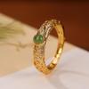 Yilu Silver S925 Sterling Silver Banhado a Ouro Natural Hotan Jasper Personalidade Xiangyun Oco Retro Aberto Anel Feminino