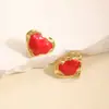 Pendientes de Tachuela con Diseño Minimalista Coreano y Japonés en Forma de Corazón, Pendientes Huecos Versátiles Únicos, Accesorios para Orejas de Acero Inoxidable con Estilo Cool de Goteo de Aceite para Mujer