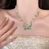 Colar Colorido de Borboleta com Contas Dopamina Doce, Pingente de Borboleta Feminino, Corrente Elegante para Clavícula, Exquisito e Moderno