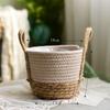 Cesta de flores de paja hecha a mano, creativa y pastoral, maceta de ratán, cesta portátil para flores secas, maceta para plantas verdes y suculentas.