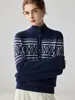 Suéter de Cachemira Jacquard Fair Isle con Media Botonadura para Mujer, Suéter de Punto Grueso Holgado Estilo Étnico para Invierno