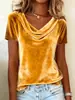 2026 Europeo y Americano Transfronterizo Amazon Sitio Independiente Moda Femenina Nueva Color Sólido Cuello Redondo Manga Corta Sexy Terciopelo Camiseta