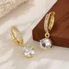 Aretes de Aro Redondos Completamente de Diamante con Aretes Colgantes Redondos de Diamante de Seis Garras para Mujer, Lujo Ligero, Exquisitos Colgantes de Pendientes de Circonita, Versátiles, Brillantes Accesorios para Pendientes