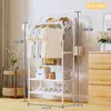 Estante de Secado de Ropa de Pie Más Vendido Transfronterizo Perchero de Poste Simple Individual y Doble para Dormitorio Perchero de Ropa Simple Desmontable Zapatero Estante de Almacenamiento