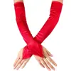 Guantes largos de satén microelásticos de color liso 1920 Retro europeo y americano fiesta ópera baile nupcial boda accesorios guantes
