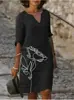 2026 Nuevo Vestido de Verano para Mujer con Estilo de Pintura al Óleo Transfronteriza, Cuello en V, Impresión 3D, Holgado, de Manga Corta, para Vacaciones en la Playa junto al Mar