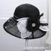 Sombrero de Pescador de Organza con Flor de Perla Estilo Hepburn Francés para Mujer, Sombrero de Malla Versátil Elegante y de Moda para Banquetes y Bodas