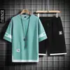 Camiseta Informal de Dos Piezas Falsas para Hombre, Nueva de Primavera y Otoño, Estilo Coreano, Cuello Redondo, Pantalones Cortos, Mismo Estilo que Celebridad de Internet, Conjunto Versátil