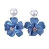 EZ5584 Tecido Jeans Europeu e Americano Transfronteiriço Flor de Camélia Tridimensional Rosa Flor Feita à Mão Pérola Brincos Joias Femininas