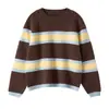 Suéter de Tricô Grosso Quente Estilo Coreano Moda Preguiçosa para Crianças Inverno Cores Listradas em Blocos Tamanhos Médio e Grande