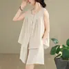 Conjunto de Verano para Mujer, Ropa de Moda Tallas Grandes para Damas de Tallas Grandes, Top Holgado sin Mangas y Conjunto de Dos Piezas de Shorts Casual