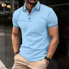 2026 Comércio Exterior Transfronteiriço Amazon Camisa Polo Masculina Manga Curta Gola Reversível Cor Sólida Decoração Listrada Tamanho Plus Venda Direta
