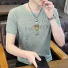 Camiseta de Manga Corta para Hombre, Ropa de Verano Delgada y Transpirable, Camiseta de Talla Grande, Camisa de Exportación Estampada Completa de Manga Media Talla Grande
