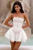 Conjunto de espartilho de renda tipo faixa, conjunto de duas peças de saia curta modeladora estilo europeu e americano com barbatanas, conjunto sexy de renda para afinar a cintura atacado