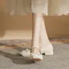 Jin Gang MY2808 Sapatos Femininos Mary Jane com Salto Grosso Nova Coleção Primavera e Outono 2024 Sapatos de Couro Sapatos de Salto Baixo Sapatos de Boca Baixa para Mulheres