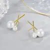 Aretes de Perlas Cruzadas para Mujer, Diseño de Nicho, Aretes Retro Franceses, Nuevo Estilo de Moda de Alta Gama 2022