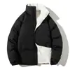 Jaqueta de Inverno Masculina com Enchimento de Penas e Algodão, Acolchoada e Forrada com Fleece, Casaco de Algodão Quente, Peça de Roupa Externa Masculina Fashion de Caimento Solto